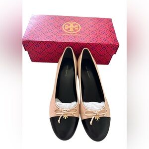 Tory Burch Blush Pink and Black Leather Ballet Flats